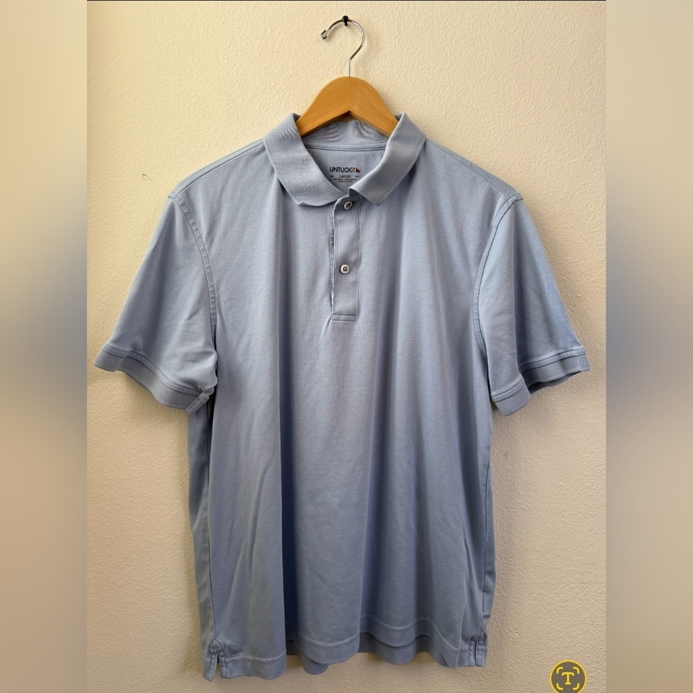 Untuckit Damaschino Polo Shirt Short Sleeve Mens Cotton Blue‎ Large
